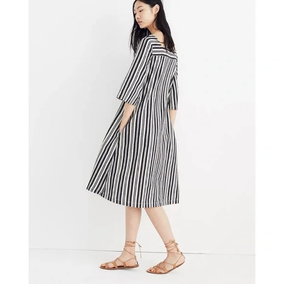Madewell Evelyn Stripe Square-Neck Midi Dress -‎ Size L - Picture 2 of 8